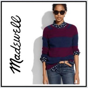 Madewell Leafstitch Crewneck Sweater | Stripe Garnet